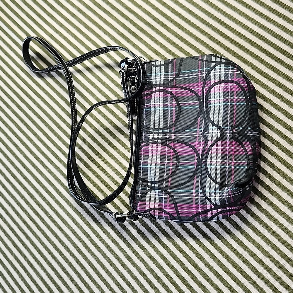 Coach Mini Crossbody Bag in Black, Pink, Gray Plaid